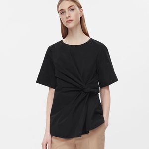 Cos Twist Front Short Sleeve Blouse Black Boxy Ribbed Top Size 6